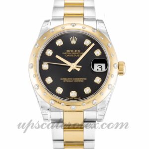 Unisex Rolex Mid-Size Datejust 178343 Caja de 31 mm Movimiento automático Esfera de diamante negro
