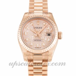 Damas Rolex Datejust Lady 179175 Caja de 26 mm Movimiento automático Esfera de oro rosa con diamantes (Jubileo)