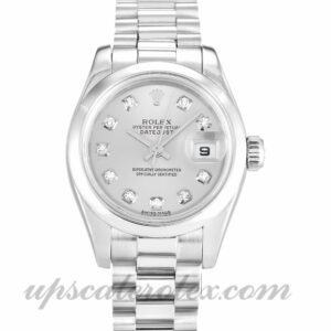 Damas Rolex Datejust Lady 179166 Caja de 26 mm Movimiento automático Esfera plateada con diamantes