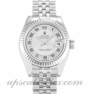 Damas Rolex Datejust Lady 179174 Caja de 26 mm Movimiento automático Esfera plateada con diamantes