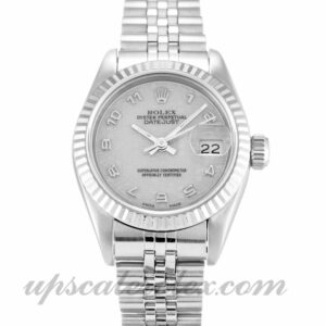 Damas Rolex Datejust Lady 69174 Caja de 26 mm Movimiento automático Esfera plateada Jubilee
