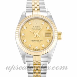 Damas Rolex Datejust Lady 69173 Caja de 26 mm Movimiento automático Esfera de diamantes champán