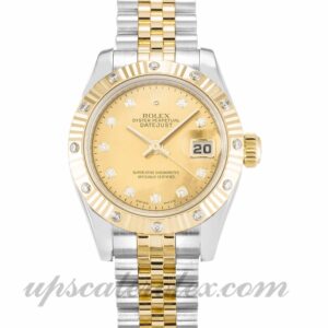 Damas Rolex Datejust Lady 179313 Caja de 26 mm Movimiento automático Champagne Goldust Diamond Dial