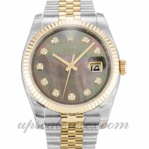 Unisex Rolex Datejust 116233 Caja de 36 mm Movimiento automático Nácar - Dial de diamante negro