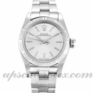 Damas Rolex Lady Oyster Perpetual 67230 Caja de 26 mm Movimiento automático Esfera plateada