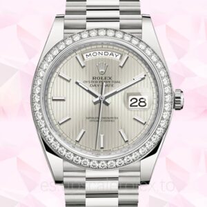 Rolex Day-Date 228349SSP de los hombres Pulsera Esfera de rayas plateadas