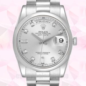Rolex Day-Date De Los Hombres 118206 36mm Reloj Esfera Plateada
