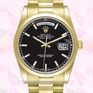Rolex Day-Date 118208 De Los Hombres 36mm Tono Dorado Esfera Negra