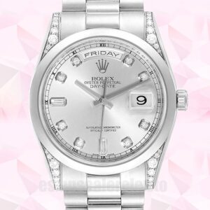 Rolex Day-Date 36mm De Los Hombres 118296 Esfera Plateada Automático