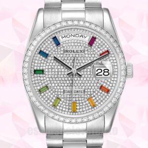 Rolex Day-Date De Los Hombres 36mm m128349rbr-0006 Tono Plateado Esfera Con Pavé De Diamantes