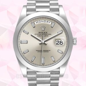 Rolex Day-Date 40mm m228206-0012 De Los Hombres Reloj Esfera Plateada